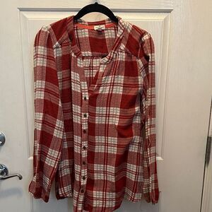 Anthropologie Mason & Belle Red and White Plaid Shirt Button Front Textured XL